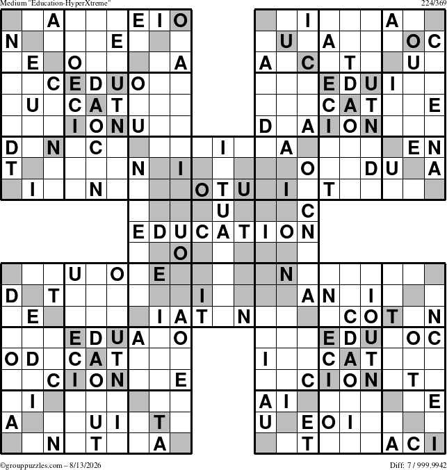 The grouppuzzles.com Medium Education-HyperXtreme puzzle for Thursday August 13, 2026