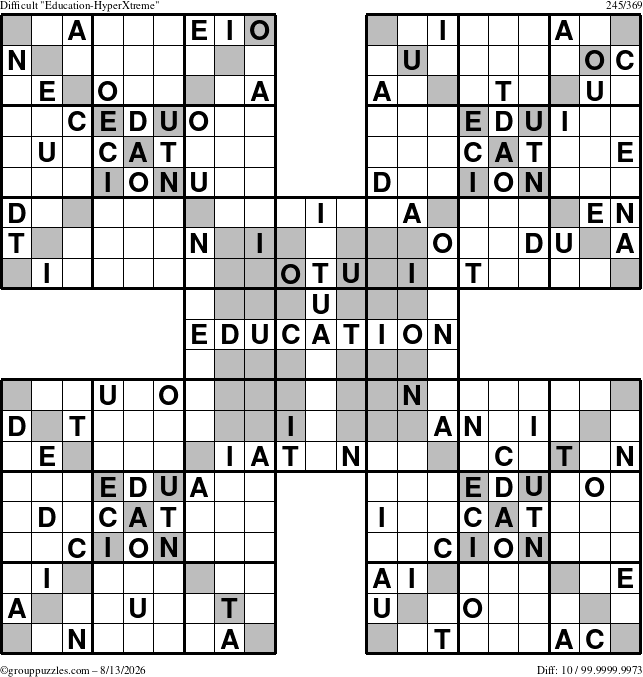 The grouppuzzles.com Difficult Education-HyperXtreme puzzle for Thursday August 13, 2026