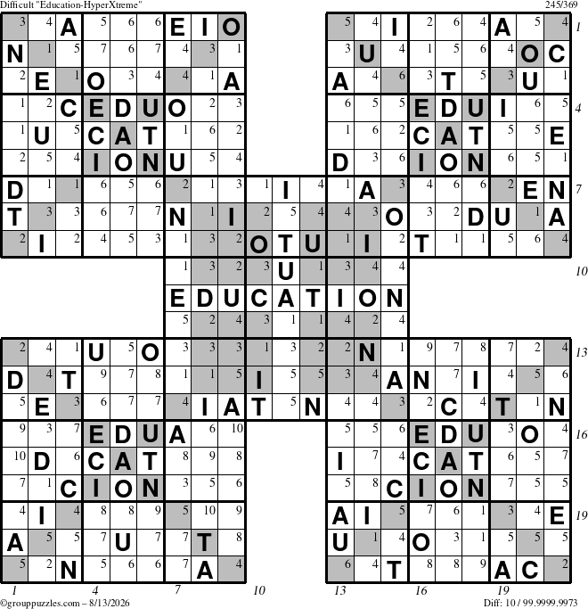 The grouppuzzles.com Difficult Education-HyperXtreme puzzle for Thursday August 13, 2026 with all 10 steps marked