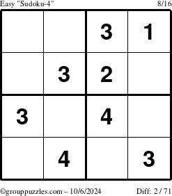 The grouppuzzles.com Easy Sudoku-4 puzzle for Sunday October 6, 2024