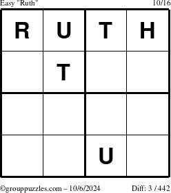 The grouppuzzles.com Easy Ruth puzzle for Sunday October 6, 2024