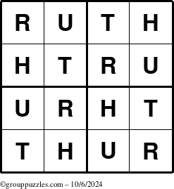 The grouppuzzles.com Answer grid for the Ruth puzzle for Sunday October 6, 2024