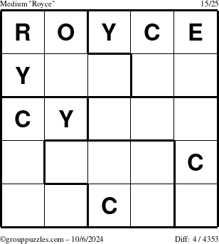 The grouppuzzles.com Medium Royce puzzle for Sunday October 6, 2024