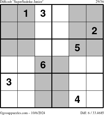 The grouppuzzles.com Difficult SuperSudoku-Junior puzzle for Sunday October 6, 2024