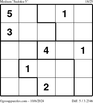 The grouppuzzles.com Medium Sudoku-5 puzzle for Sunday October 6, 2024