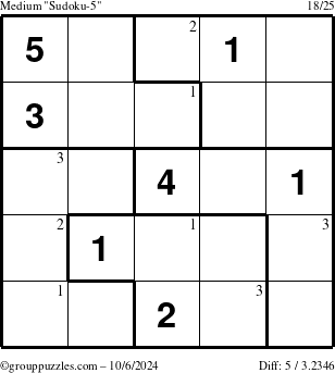 The grouppuzzles.com Medium Sudoku-5 puzzle for Sunday October 6, 2024 with the first 3 steps marked