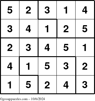 The grouppuzzles.com Answer grid for the Sudoku-5 puzzle for Sunday October 6, 2024