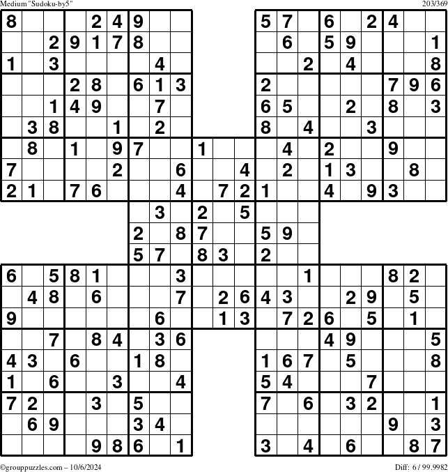 The grouppuzzles.com Medium Sudoku-by5 puzzle for Sunday October 6, 2024