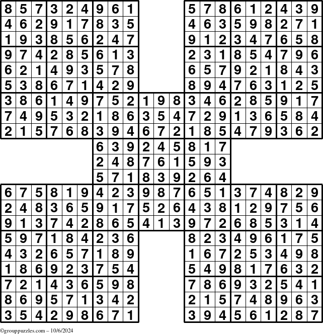 The grouppuzzles.com Answer grid for the Sudoku-by5 puzzle for Sunday October 6, 2024