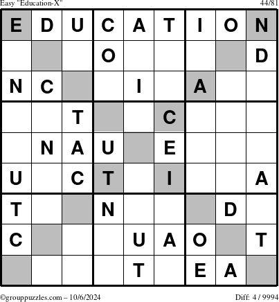 The grouppuzzles.com Easy Education-X puzzle for Sunday October 6, 2024