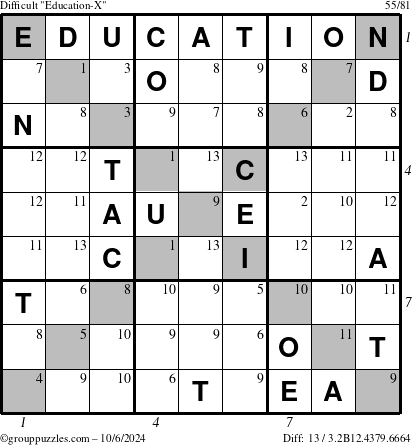 The grouppuzzles.com Difficult Education-X puzzle for Sunday October 6, 2024 with all 13 steps marked