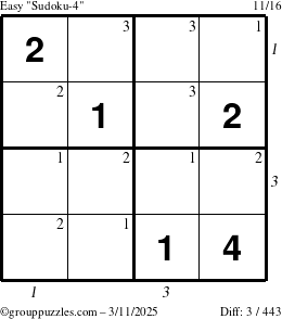 The grouppuzzles.com Easy Sudoku-4 puzzle for Tuesday March 11, 2025 with all 3 steps marked