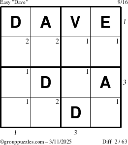 The grouppuzzles.com Easy Dave puzzle for Tuesday March 11, 2025 with all 2 steps marked