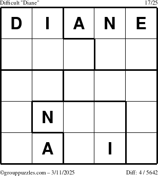 The grouppuzzles.com Difficult Diane puzzle for Tuesday March 11, 2025