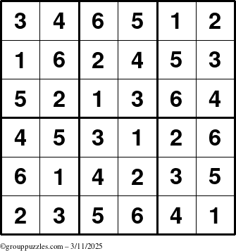 The grouppuzzles.com Answer grid for the Sudoku-6up puzzle for Tuesday March 11, 2025