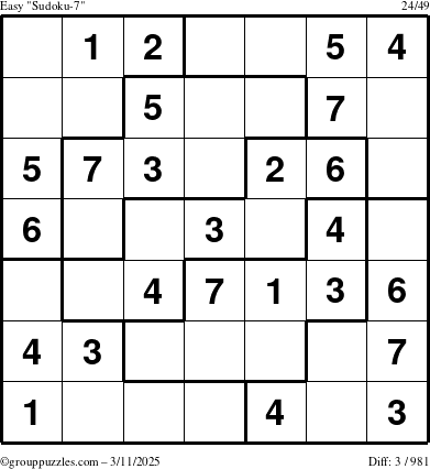 The grouppuzzles.com Easy Sudoku-7 puzzle for Tuesday March 11, 2025