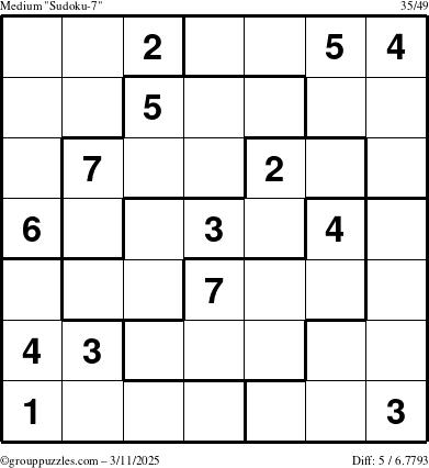 The grouppuzzles.com Medium Sudoku-7 puzzle for Tuesday March 11, 2025