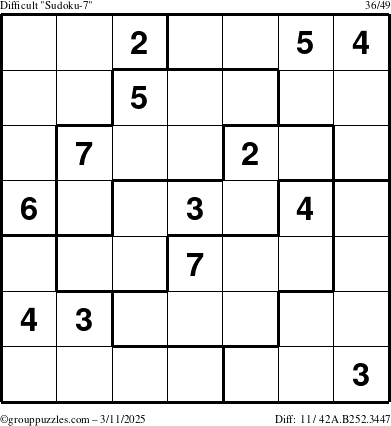 The grouppuzzles.com Difficult Sudoku-7 puzzle for Tuesday March 11, 2025