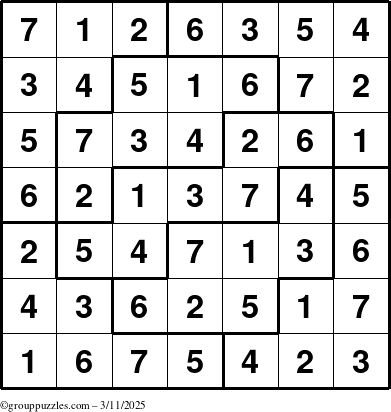 The grouppuzzles.com Answer grid for the Sudoku-7 puzzle for Tuesday March 11, 2025