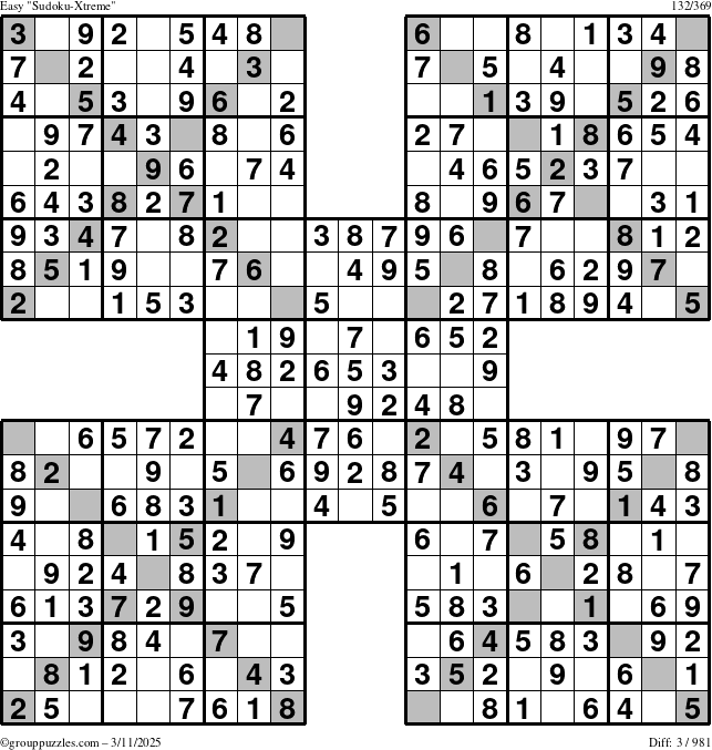 The grouppuzzles.com Easy Sudoku-Xtreme puzzle for Tuesday March 11, 2025