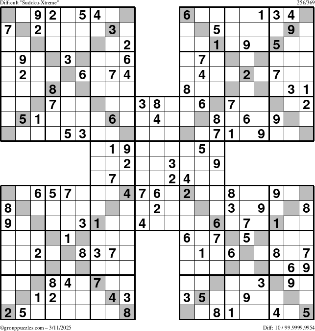 The grouppuzzles.com Difficult Sudoku-Xtreme puzzle for Tuesday March 11, 2025