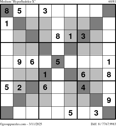 The grouppuzzles.com Medium HyperSudoku-X puzzle for Tuesday March 11, 2025