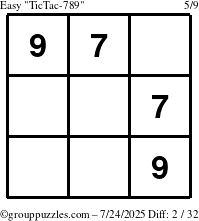 The grouppuzzles.com Easy TicTac-789 puzzle for Thursday July 24, 2025