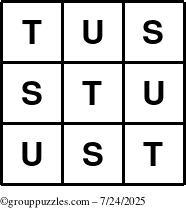 The grouppuzzles.com Answer grid for the TicTac-STU puzzle for Thursday July 24, 2025
