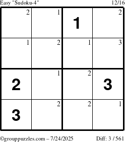 The grouppuzzles.com Easy Sudoku-4 puzzle for Thursday July 24, 2025 with the first 3 steps marked