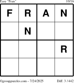 The grouppuzzles.com Easy Fran puzzle for Thursday July 24, 2025