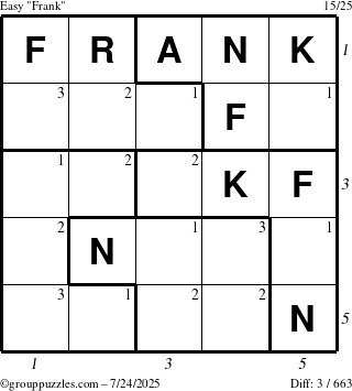 The grouppuzzles.com Easy Frank puzzle for Thursday July 24, 2025 with all 3 steps marked