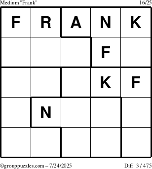 The grouppuzzles.com Medium Frank puzzle for Thursday July 24, 2025