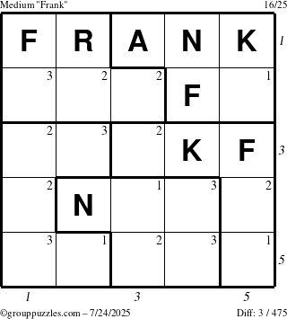 The grouppuzzles.com Medium Frank puzzle for Thursday July 24, 2025 with all 3 steps marked
