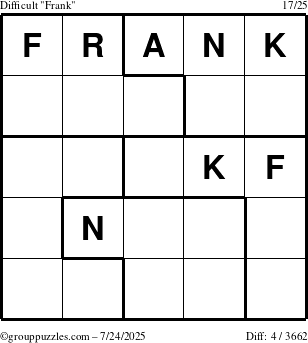 The grouppuzzles.com Difficult Frank puzzle for Thursday July 24, 2025