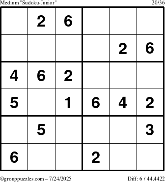The grouppuzzles.com Medium Sudoku-Junior puzzle for Thursday July 24, 2025