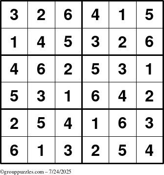 The grouppuzzles.com Answer grid for the Sudoku-Junior puzzle for Thursday July 24, 2025