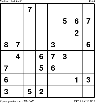 The grouppuzzles.com Medium Sudoku-8 puzzle for Thursday July 24, 2025