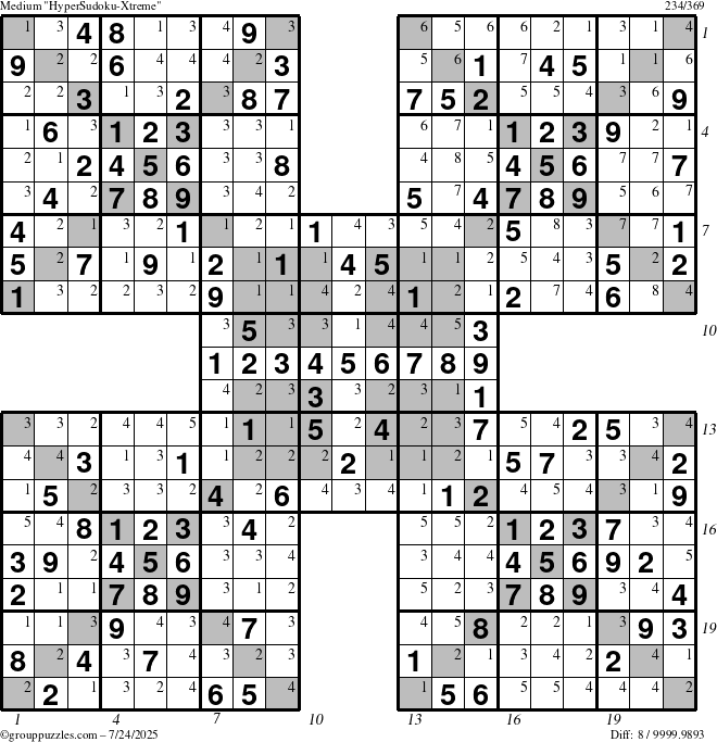 The grouppuzzles.com Medium cover-HyperXtreme puzzle for Thursday July 24, 2025 with all 8 steps marked