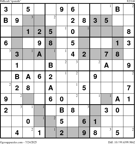 The grouppuzzles.com Difficult tpsmith puzzle for Thursday July 24, 2025 with the first 3 steps marked