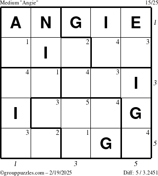 The grouppuzzles.com Medium Angie puzzle for Wednesday February 19, 2025 with all 5 steps marked