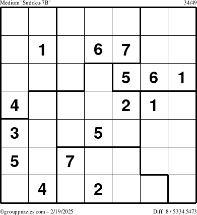 The grouppuzzles.com Medium Sudoku-7B puzzle for Wednesday February 19, 2025