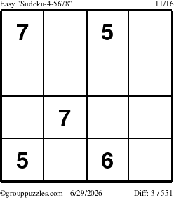 The grouppuzzles.com Easy Sudoku-4-5678 puzzle for Monday June 29, 2026