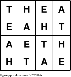 The grouppuzzles.com Answer grid for the Thea puzzle for Monday June 29, 2026