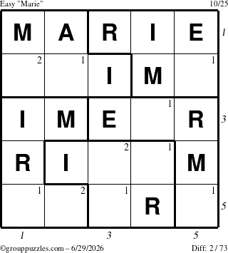The grouppuzzles.com Easy Marie puzzle for Monday June 29, 2026 with all 2 steps marked