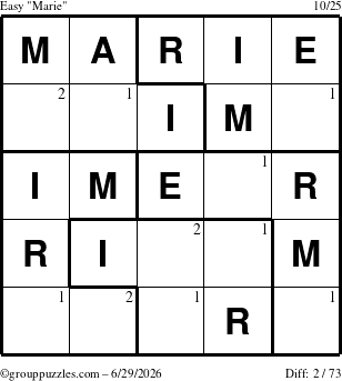 The grouppuzzles.com Easy Marie puzzle for Monday June 29, 2026 with the first 2 steps marked
