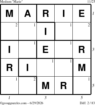 The grouppuzzles.com Medium Marie puzzle for Monday June 29, 2026, suitable for printing, with all 2 steps marked
