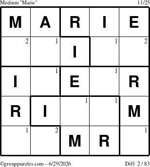 The grouppuzzles.com Medium Marie puzzle for Monday June 29, 2026 with the first 2 steps marked