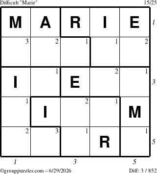 The grouppuzzles.com Difficult Marie puzzle for Monday June 29, 2026 with all 3 steps marked