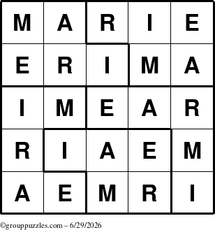 The grouppuzzles.com Answer grid for the Marie puzzle for Monday June 29, 2026