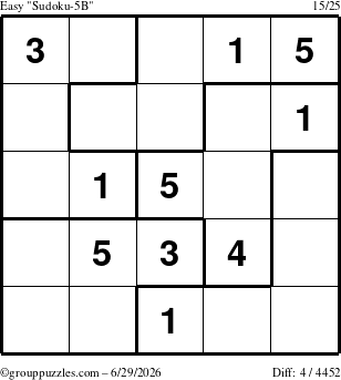 The grouppuzzles.com Easy Sudoku-5B puzzle for Monday June 29, 2026